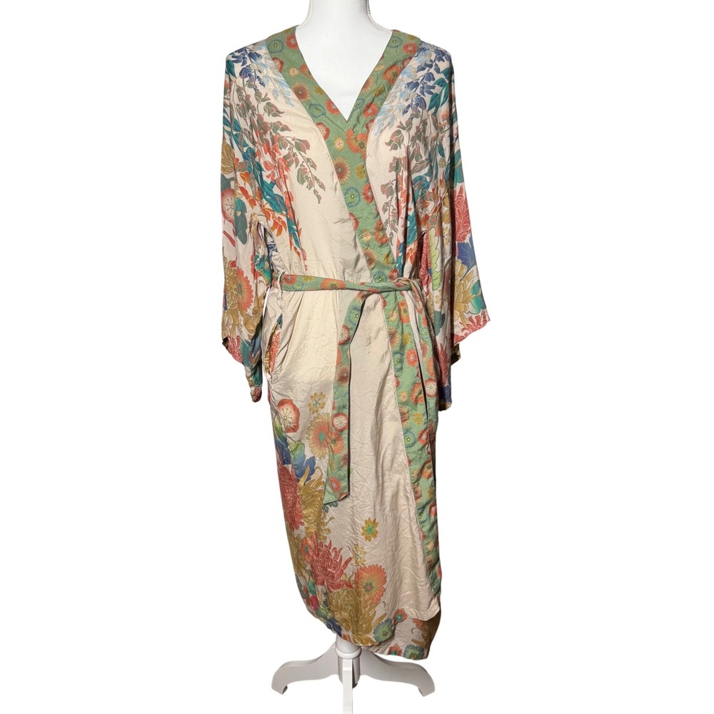 Powder Floral Kimono Robe OS Cream Multi Excellent Wisteria Modal Viscose Wrap
